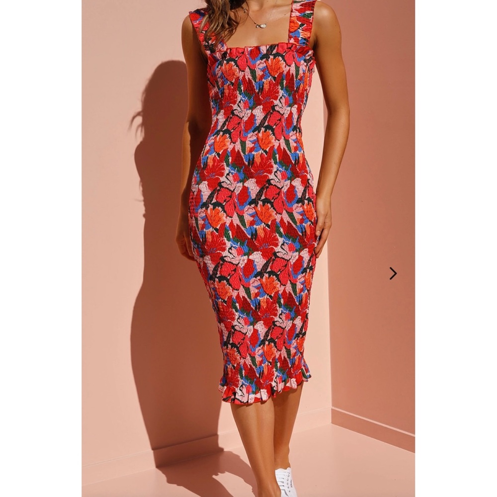 New- TOPERTH TROPICAL JUNGLE FEELS FLORAL MIDI DRESS - Medium